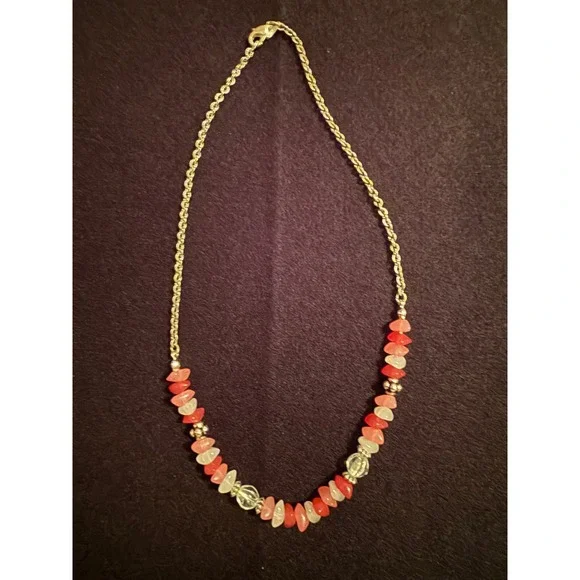 Coral Pink Frosted Glass Chip Beaded Avon Necklace Slvr Tone Chain Lobster Clasp - Picture 2 of 3